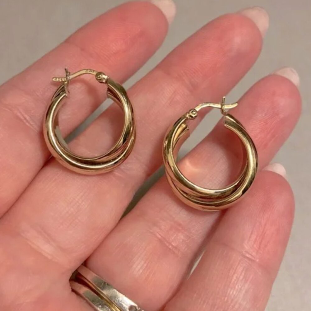 Gold Over Sterling Double Hoop Earrings Stamped 925 ISREAL